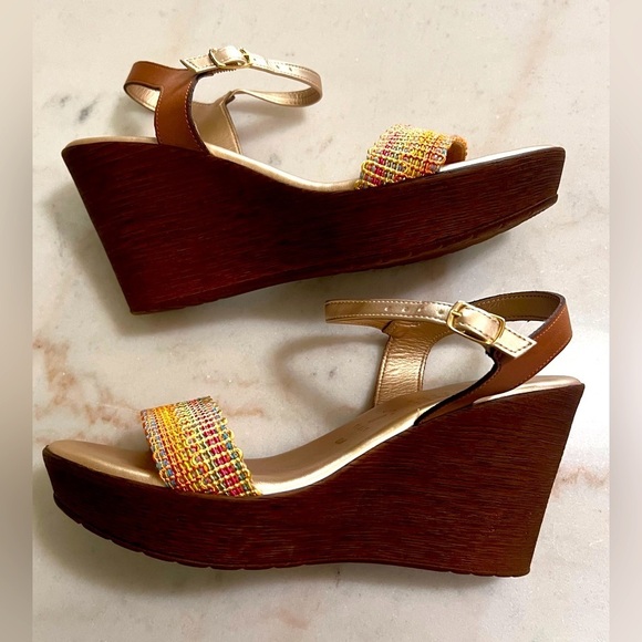 Italian Shoemakers Shoes - Italian Shoemakers Beaded Wedge Sandal Women 8 Ankle Strap Glam Party